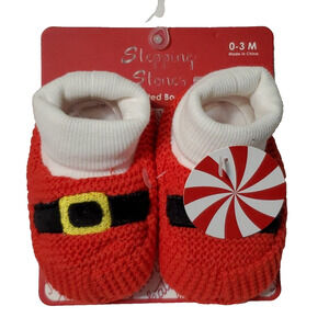 Stepping Stones Knitted Booties Baby 0-3M Red Holiday Christmas Cotton New